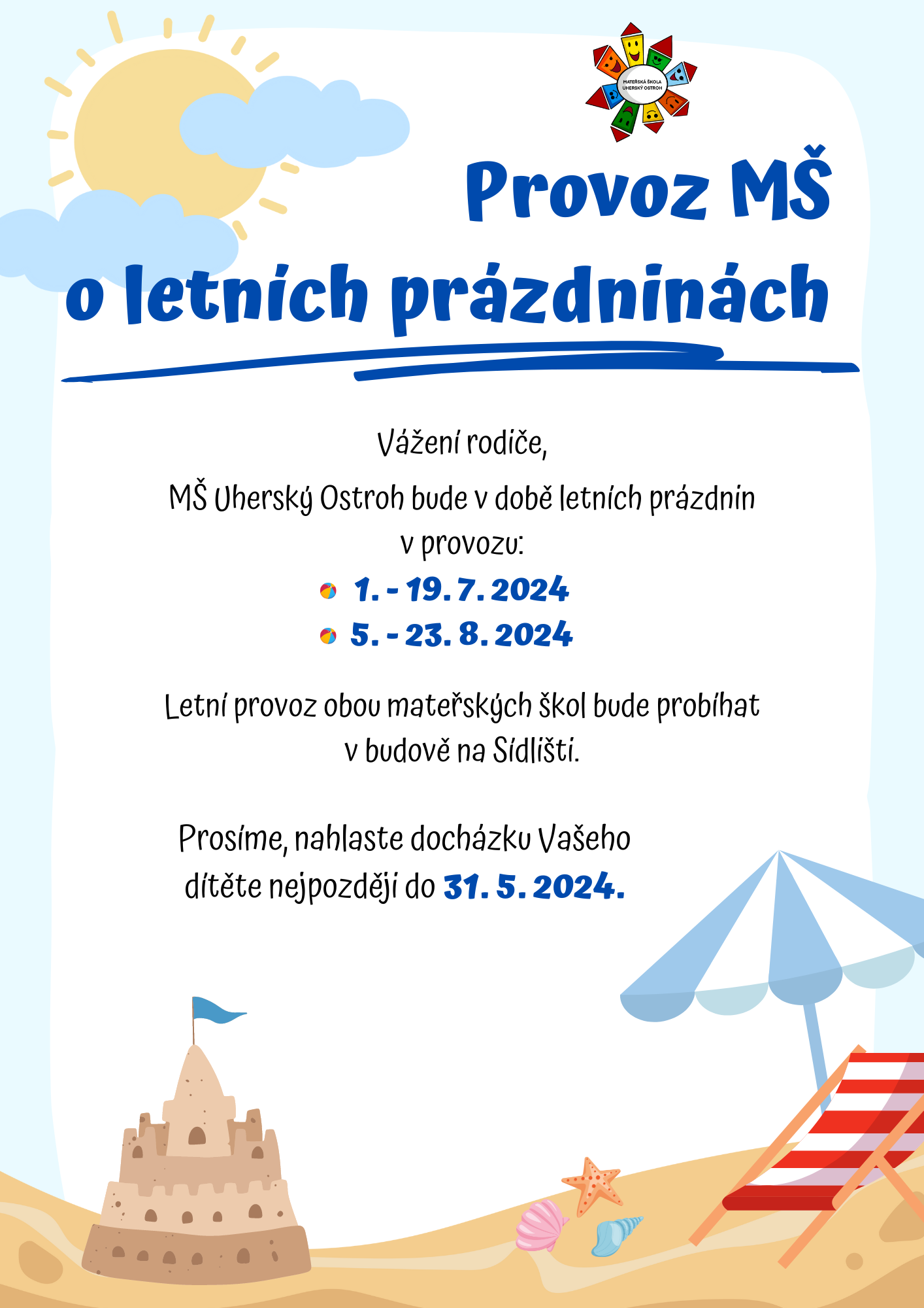Provoz MŠ o letních prázdninách